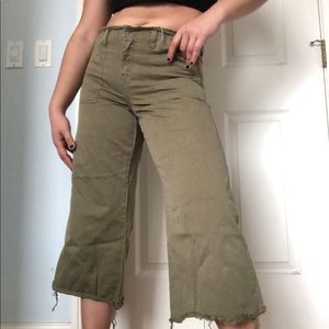 Khaki green wide leg hi rise pants Kim possible